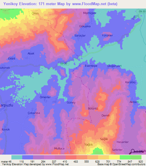 Yenikoy,Turkey Elevation Map