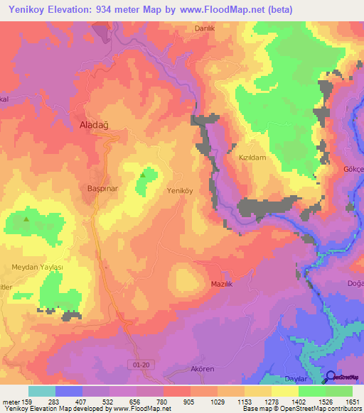 Yenikoy,Turkey Elevation Map