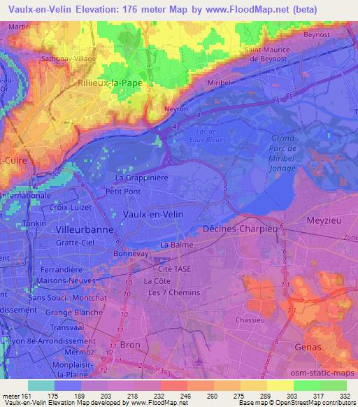 Vaulx-en-Velin,France Elevation Map