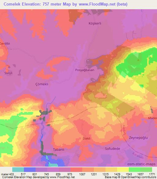 Comelek,Turkey Elevation Map