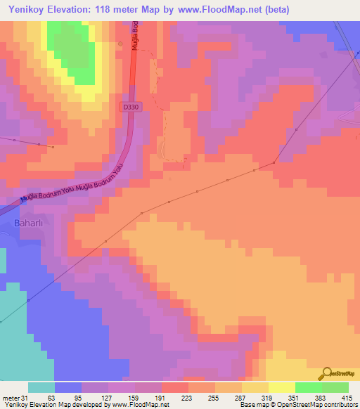 Yenikoy,Turkey Elevation Map