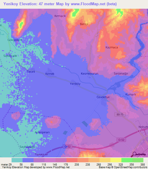 Yenikoy,Turkey Elevation Map