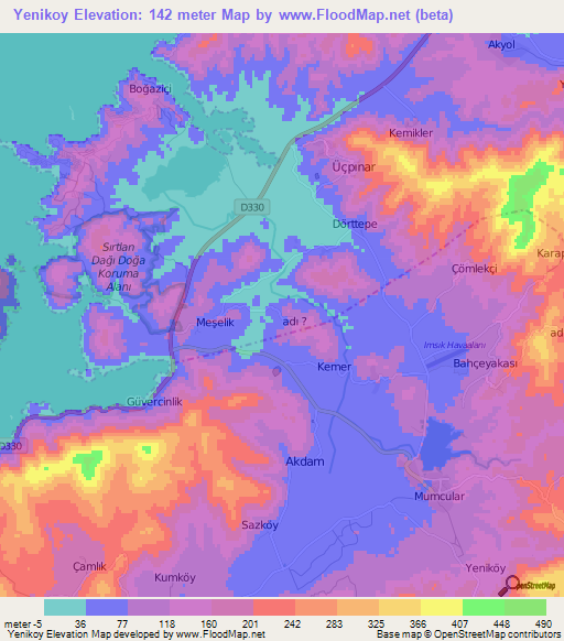 Yenikoy,Turkey Elevation Map