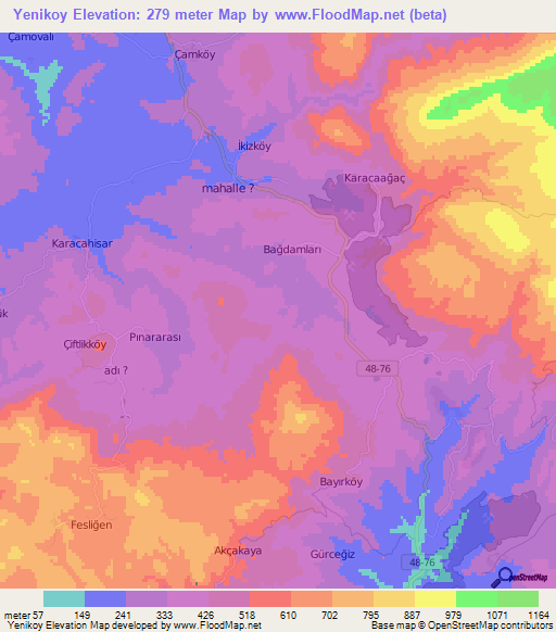 Yenikoy,Turkey Elevation Map