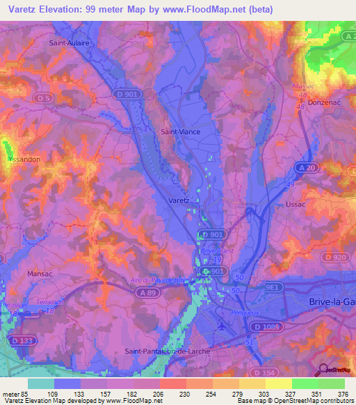 Varetz,France Elevation Map