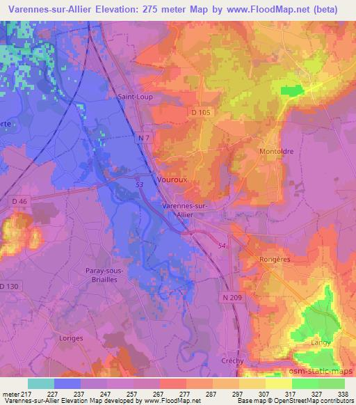 Varennes-sur-Allier,France Elevation Map
