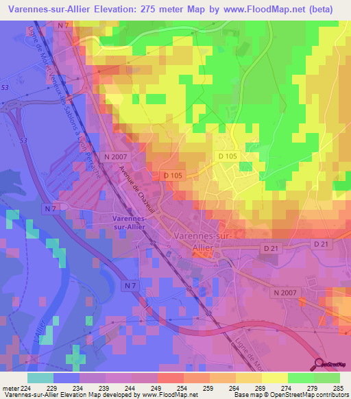 Varennes-sur-Allier,France Elevation Map