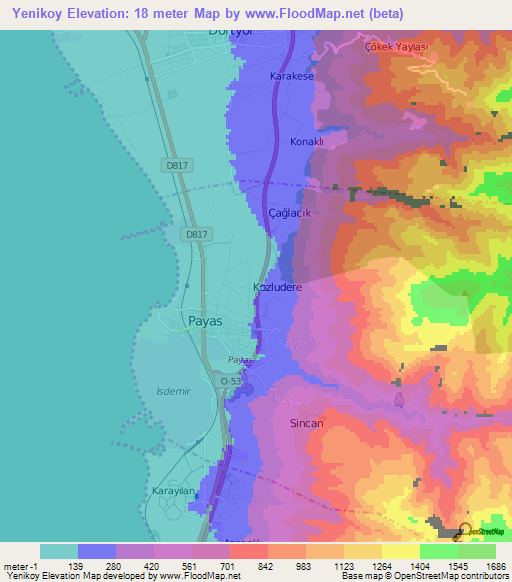 Yenikoy,Turkey Elevation Map