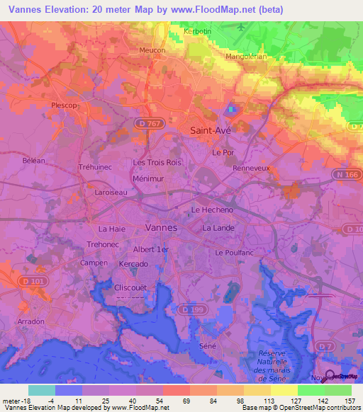 Vannes,France Elevation Map