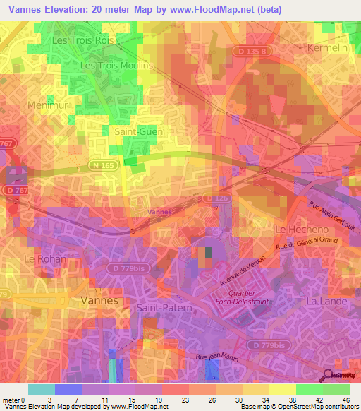 Vannes,France Elevation Map