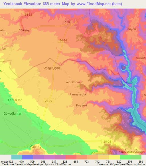 Yenikonak,Turkey Elevation Map