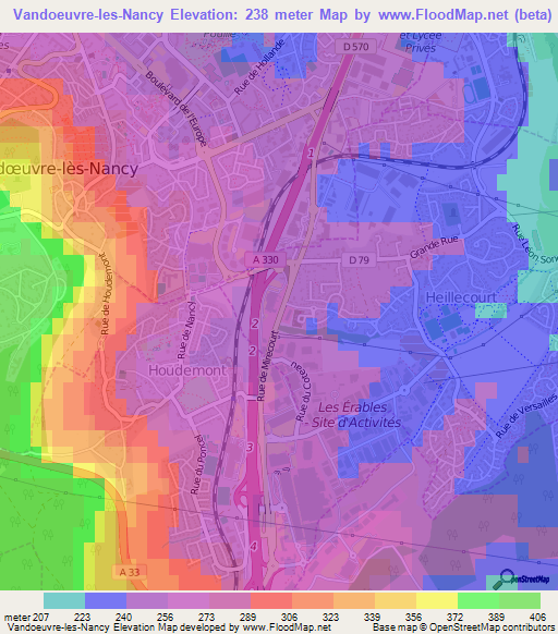 Vandoeuvre-les-Nancy,France Elevation Map