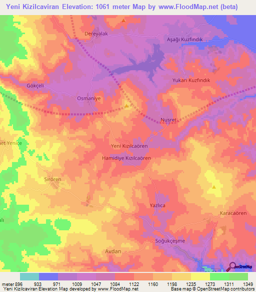 Yeni Kizilcaviran,Turkey Elevation Map