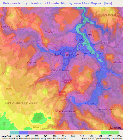 Vals-pres-le-Puy,France Elevation Map