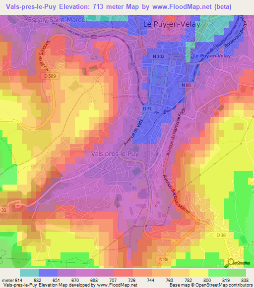 Vals-pres-le-Puy,France Elevation Map