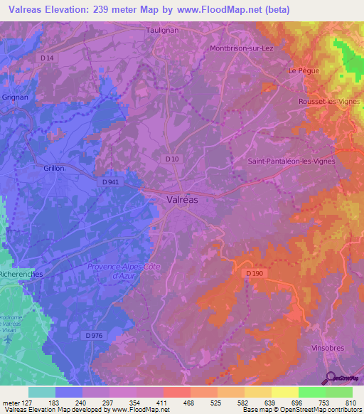 Valreas,France Elevation Map