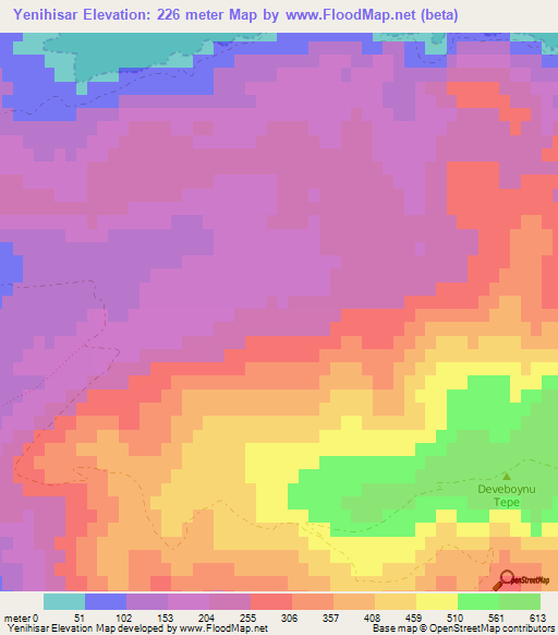 Yenihisar,Turkey Elevation Map