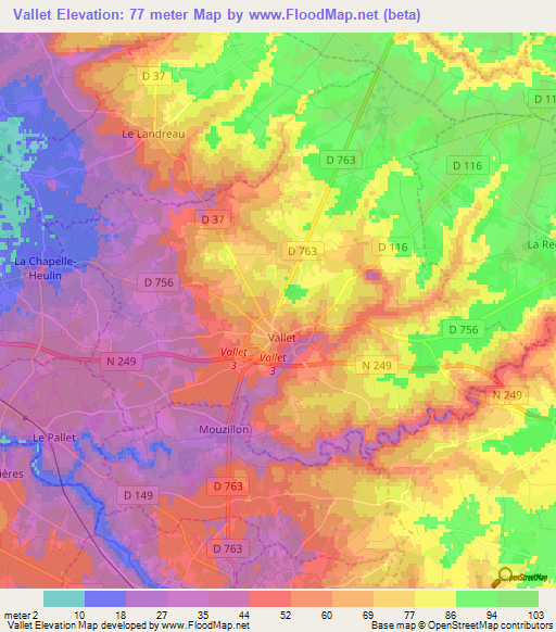 Vallet,France Elevation Map