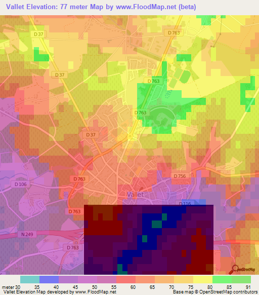 Vallet,France Elevation Map