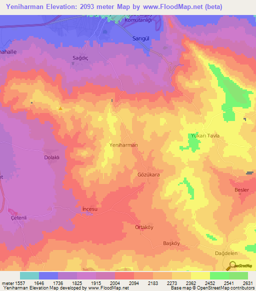 Yeniharman,Turkey Elevation Map