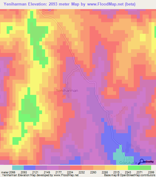 Yeniharman,Turkey Elevation Map