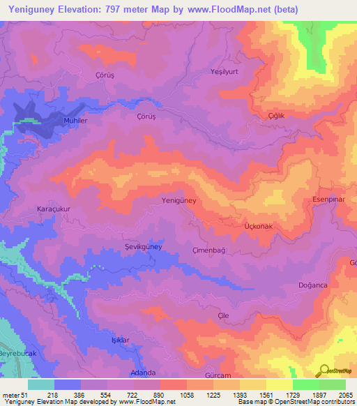 Yeniguney,Turkey Elevation Map