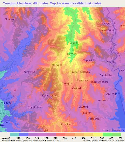 Yenigun,Turkey Elevation Map