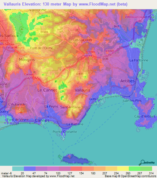 Vallauris,France Elevation Map