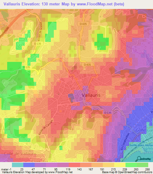 Vallauris,France Elevation Map