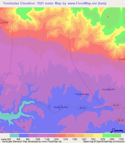 Yenidudas,Turkey Elevation Map