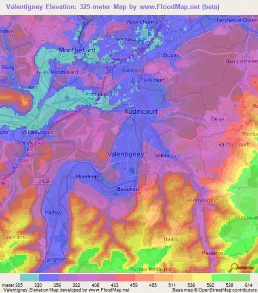 Valentigney,France Elevation Map