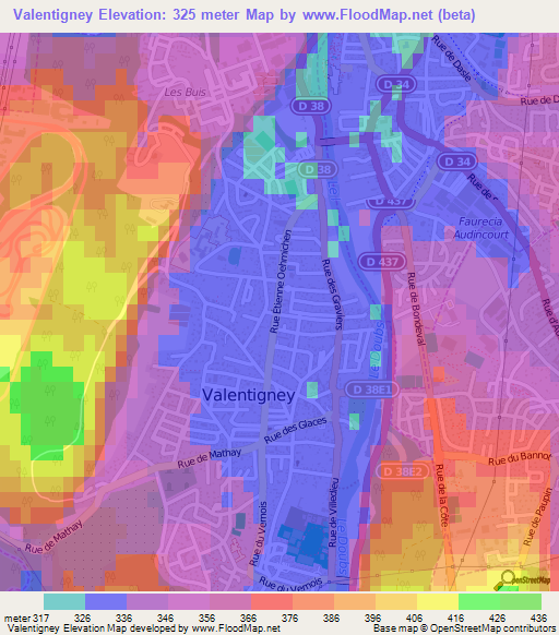 Valentigney,France Elevation Map