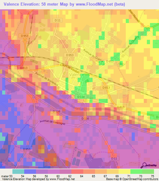 Valence,France Elevation Map