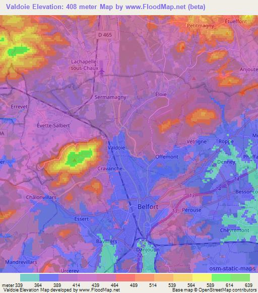 Valdoie,France Elevation Map