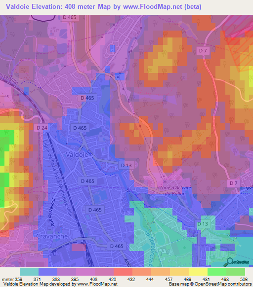 Valdoie,France Elevation Map