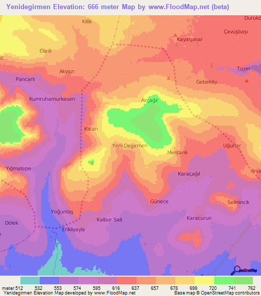 Yenidegirmen,Turkey Elevation Map