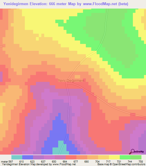 Yenidegirmen,Turkey Elevation Map