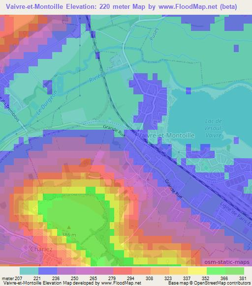 Vaivre-et-Montoille,France Elevation Map