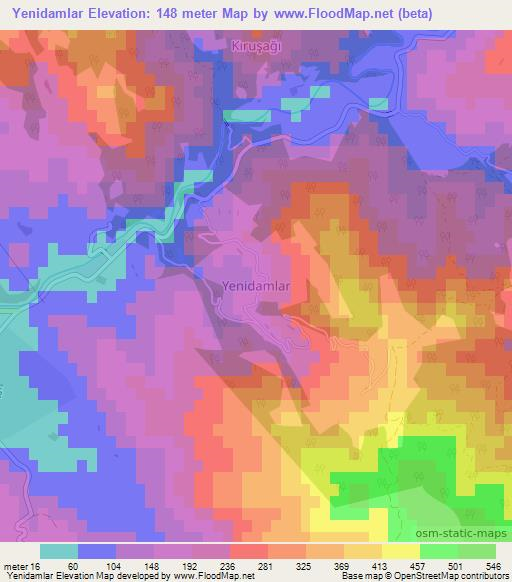 Yenidamlar,Turkey Elevation Map