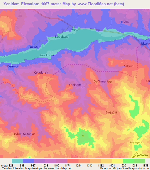 Yenidam,Turkey Elevation Map