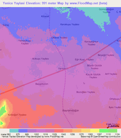 Yenice Yaylasi,Turkey Elevation Map