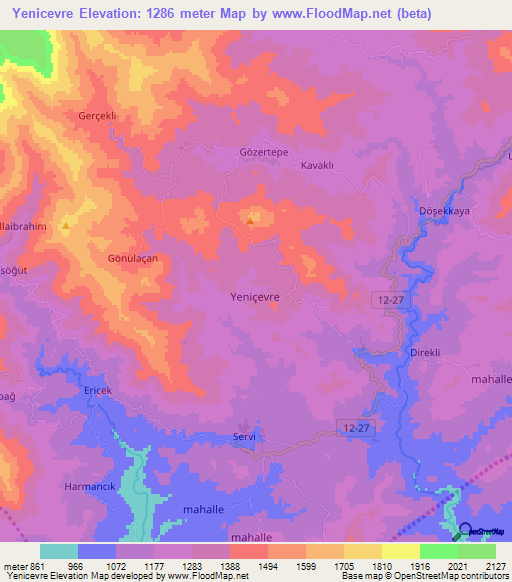 Yenicevre,Turkey Elevation Map