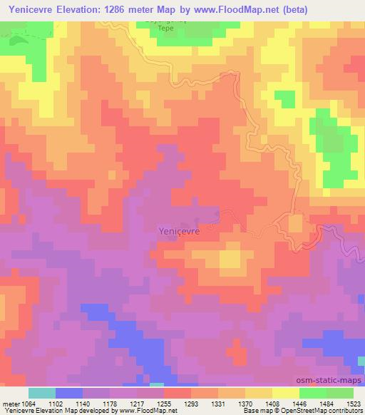 Yenicevre,Turkey Elevation Map