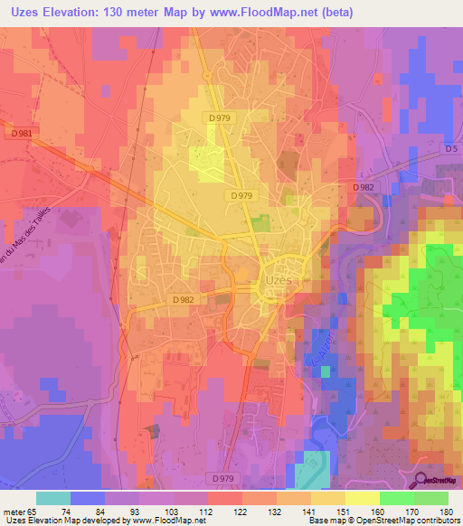 Uzes,France Elevation Map