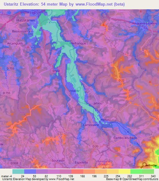 Ustaritz,France Elevation Map