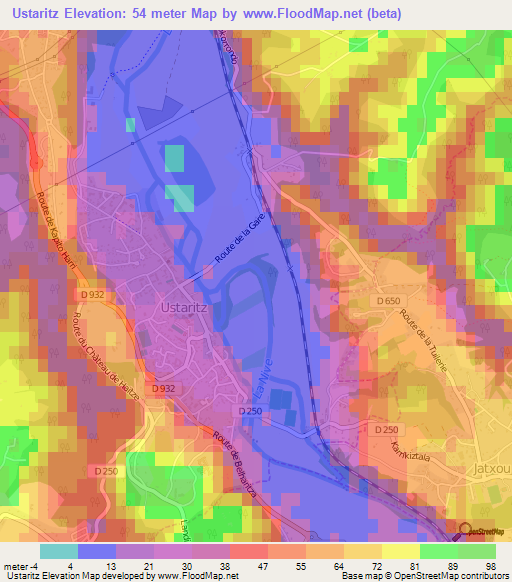 Ustaritz,France Elevation Map