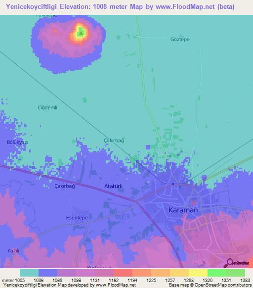 Yenicekoyciftligi,Turkey Elevation Map