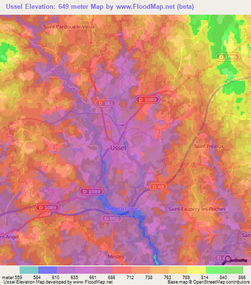 Ussel,France Elevation Map