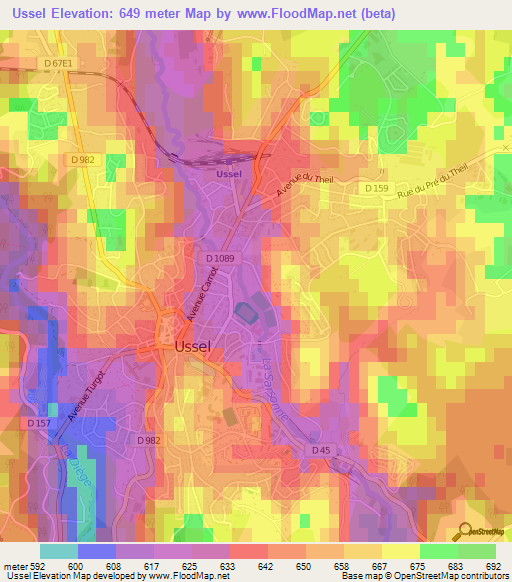 Ussel,France Elevation Map