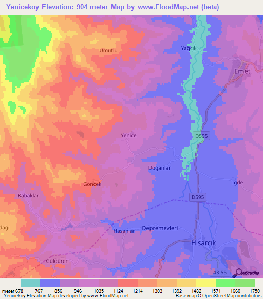 Yenicekoy,Turkey Elevation Map